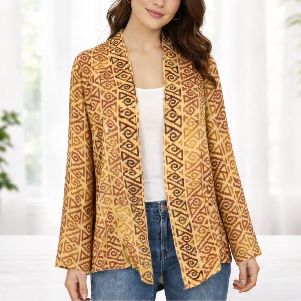 Soft Surroundings Open Cardigan Sz L Beaded Long Sleeve Yellow Orange‎ Tribal